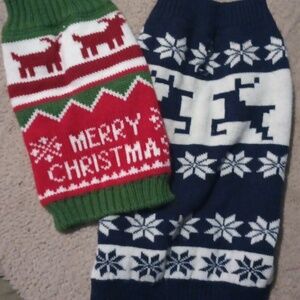 2 small animal Christmas sweaters
